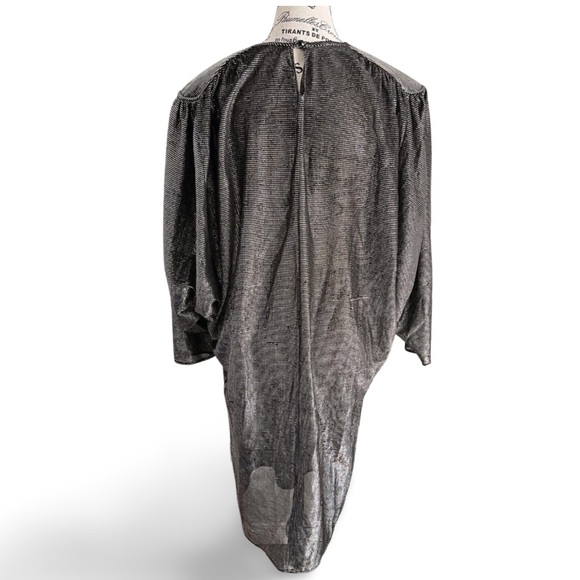 Vintage 80s Miss Renfrew Indie Disco Glam Rock Silver Mesh Dolman Sleeves Dress - Picture 5 of 7